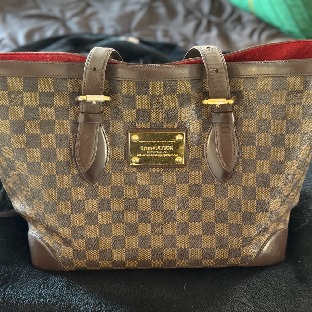Louis Vuitton Checkered Brown Tote with Red Interior